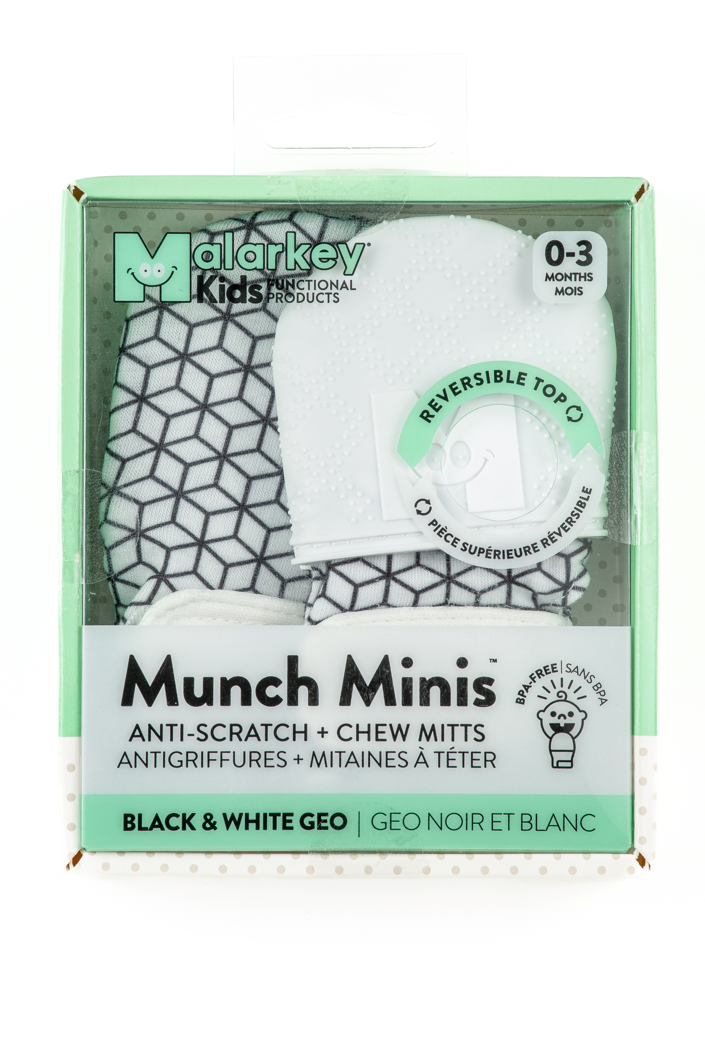 Munch Minis - Anti-scratch and Chew Mitts - Black & White Geo Pacifiers & Teethers Malarkey Kids CA 