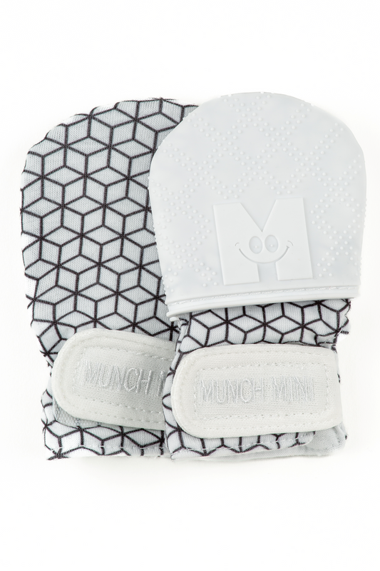 Munch Minis - Anti-scratch and Chew Mitts - Black & White Geo Pacifiers & Teethers Malarkey Kids CA 