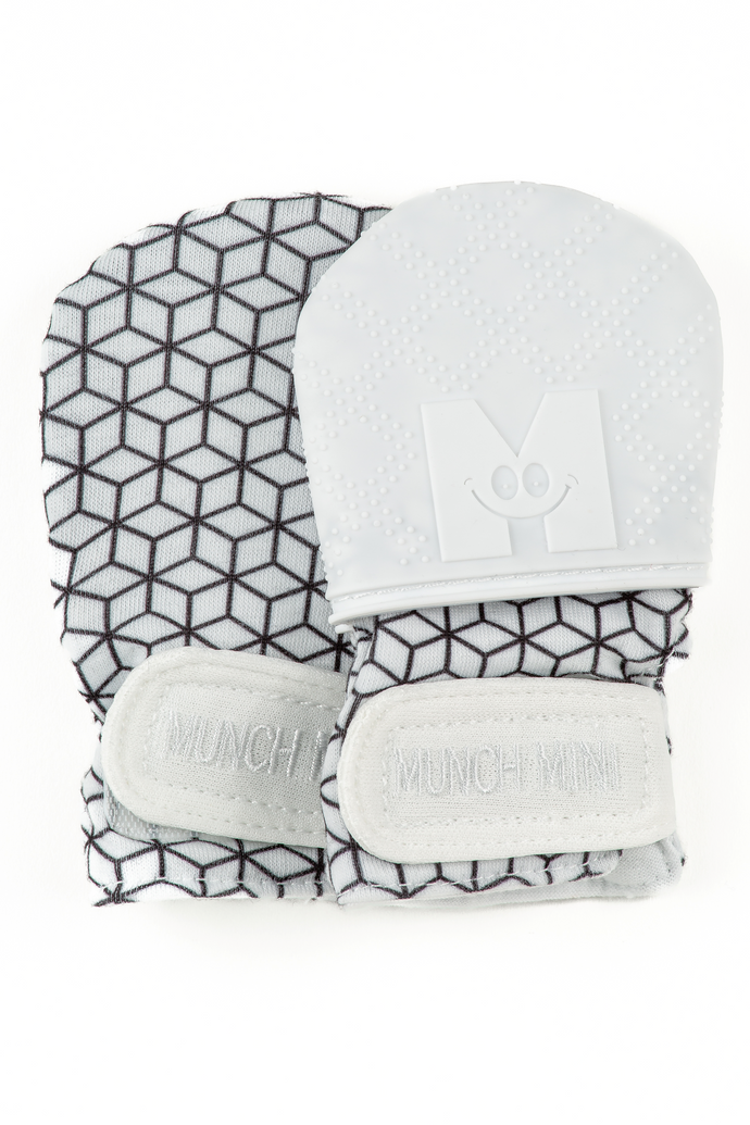 Munch Minis - Anti-scratch and Chew Mitts - Black & White Geo Pacifiers & Teethers Malarkey Kids CA 