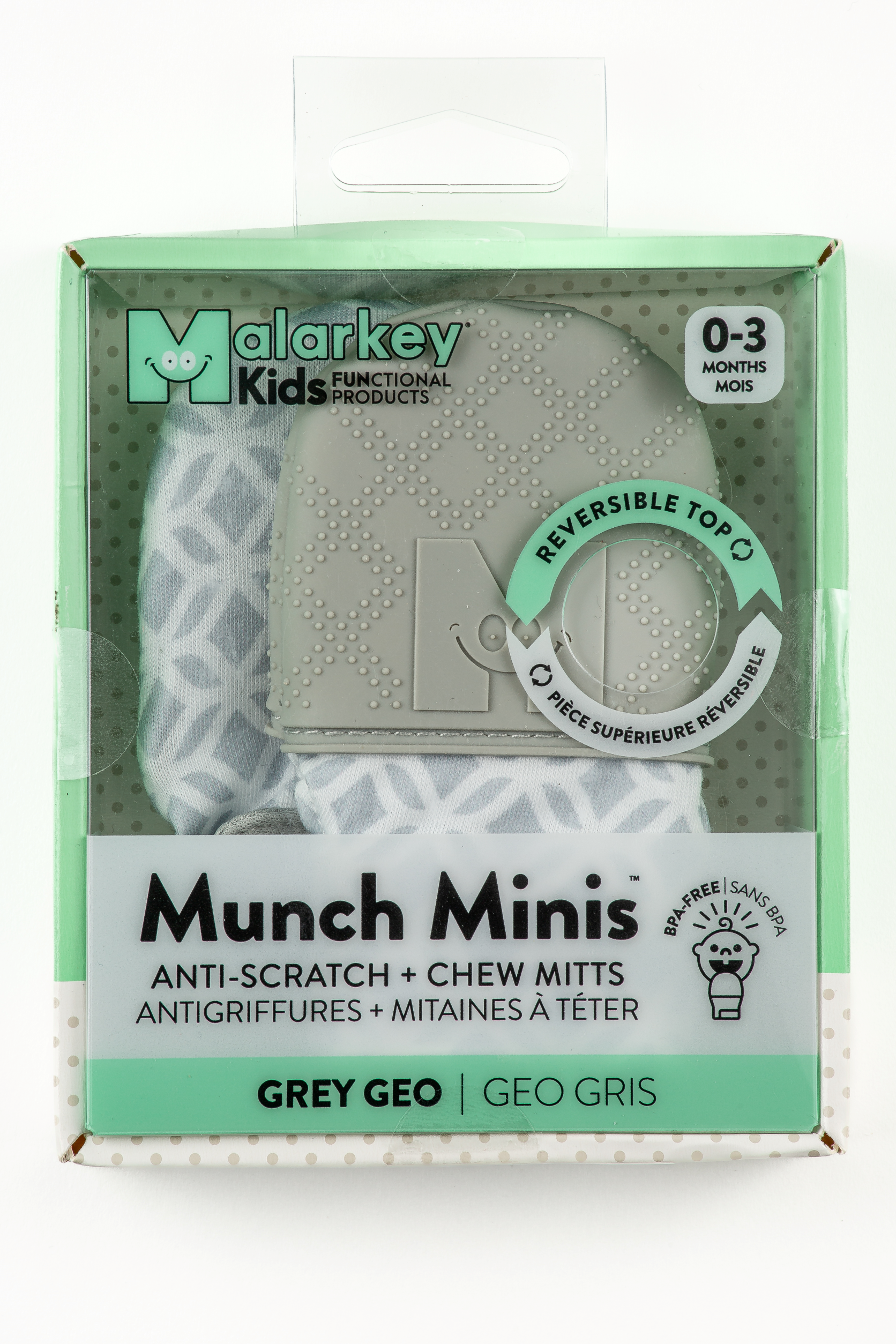 Munch Minis - Anti-scratch and Chew Mitts - Grey Geo Pacifiers & Teethers Malarkey Kids CA 