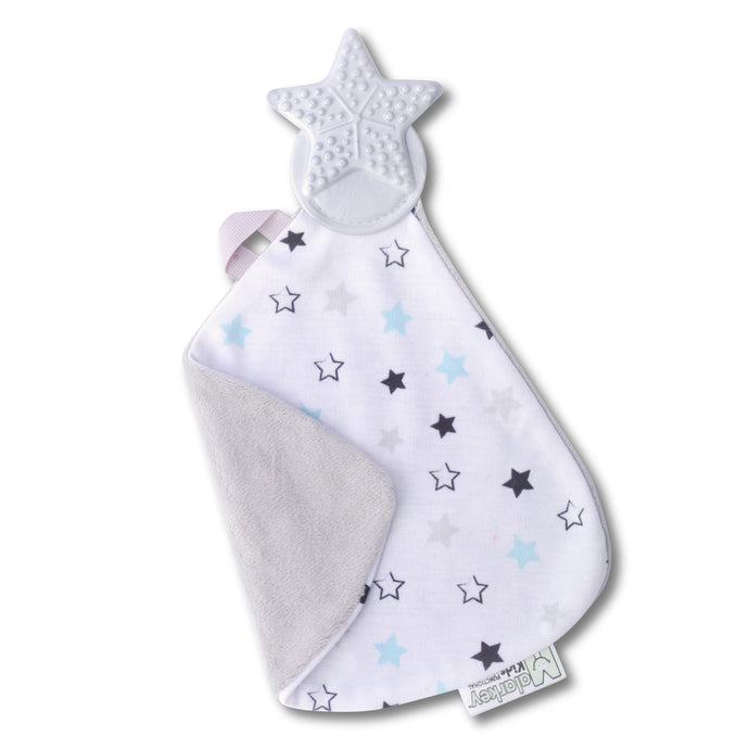 Munch-It Blanket - Twinkle Twinkle a convenient teether and cozy blanket for baby. Designed to target baby's emerging front& eye teeth as well as early molars.  The soft blanket is perfect for snuggling and absorbing drool
