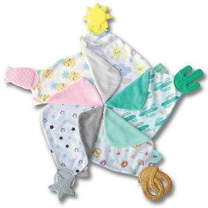  Munch-It Blanket- a convenient teether and cozy blanket for baby. Designed to target baby's emerging front& eye teeth as well as early molars.  The soft blanket is perfect for snuggling and absorbing drool